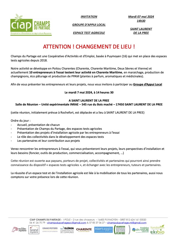 CDP invitation GAL 07 05 2024 SAINT LAURENT DE LA PREE